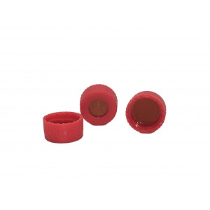 9mm Red Open Top Cap w/ Bonded PTFE/Red Rubber Septa (100/pk)