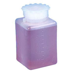Bottle with Screwcap, Wide Mouth, Square, Graduated, PE (Cap: PP), 250mL, 50/Bag, 6 Bags/Unit