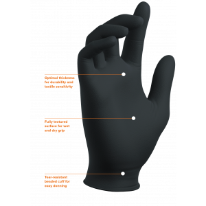 Medium Black Nitrile Exam (Model PF-90BK) Mil 5.8 Full Texture ,Length 9." Powder Free (100/bx, 10bxs/cs)