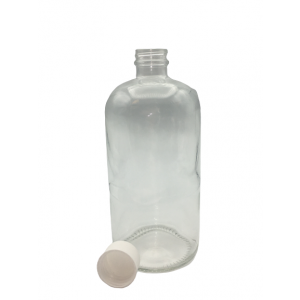 16oz Clear Boston Round Assembled w/28-400 PTFE Lined Cap (12/cs)