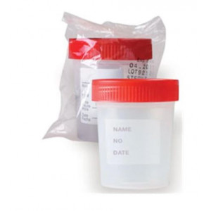 Specimen Container, 4oz, with 1/4-Turn Red Screwcap and Tri-Lingual ID Label, STERILE, PP, Individually Wrapped, Graduated  (100/PAK)