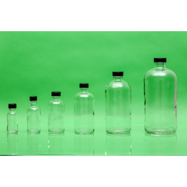 1oz Clear Boston Round Assembled w/20-400 Black Phenolic Poly Cone Lined Cap (48/cs)